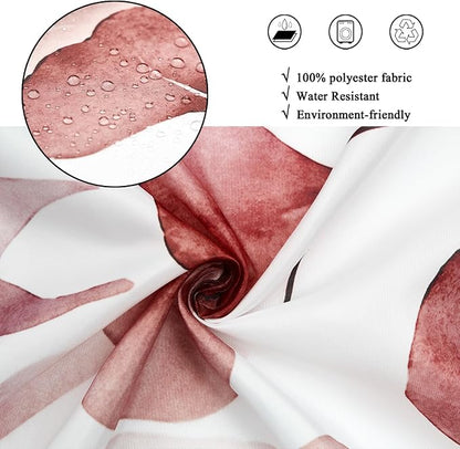 Burgundy Red Shower Curtain, Watercolor Eucalyptus Leaves Botanical Plants with Floral Bathroom Curtain Home Bathtub Decor Waterproof Fabric Machine Washable with 12 PCS Hooks,72" Wx84 L