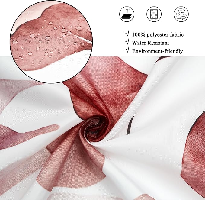 Burgundy Red Shower Curtain, Watercolor Eucalyptus Leaves Botanical Plants with Floral Bathroom Curtain Home Bathtub Decor Waterproof Fabric Machine Washable with 12 PCS Hooks,60" Wx72 L