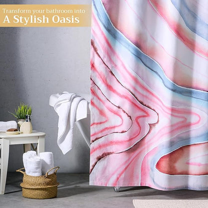Maison d' Hermine Shower Curtain 100% Cotton One Panel 70"x72" Washable Fabric Shower Curtains for Bathroom, Easy Hanging with 12 Button Holes - Spa Easter Gifts (Pale Garden - Sweet Marbles)