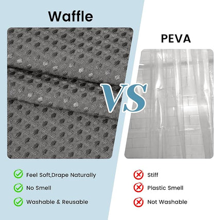SORTTO No Hook Shower Curtain with Snap in Liner Set Waffle Shower Curtain for Bathroom Hotel Style Fabric Waterproof Inner Liner，71" W x 74" H, Dark Grey