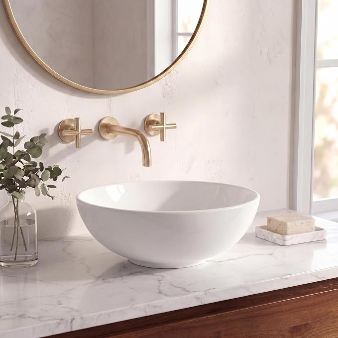JONATHAN Y Quarry 15.5" Round Ceramic Bathroom Bowl Vessel Sink, White | Glossy Finish, Above Counter Installation, Non-Porous, Stain And Scratch Resistant, 1.75" Drain Hole