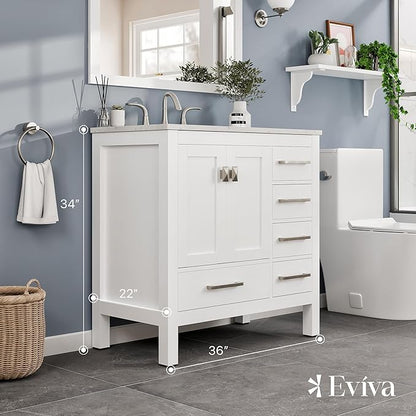 Eviva Aberdeen 36 in. White Single Sink Bath Vanity with Carrara Quartz Top and Undermount Porcelain Sink