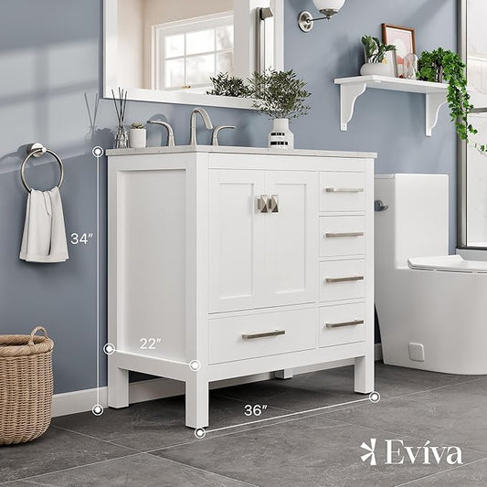 Eviva Aberdeen 36 in. White Single Sink Bath Vanity with Carrara Quartz Top and Undermount Porcelain Sink