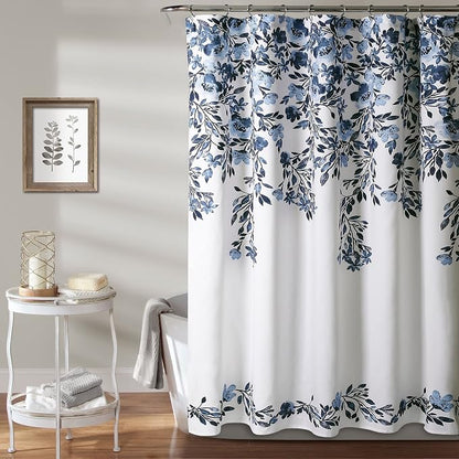 Lush Decor Tanisha Shower Curtain, 72" W x 72" L, Blue & Gray - Light Blue Flower Vine Print - Beautiful & Elegant Floral Shower Curtain - Modern Farmhouse, Cottage & French Country Bathroom Decor