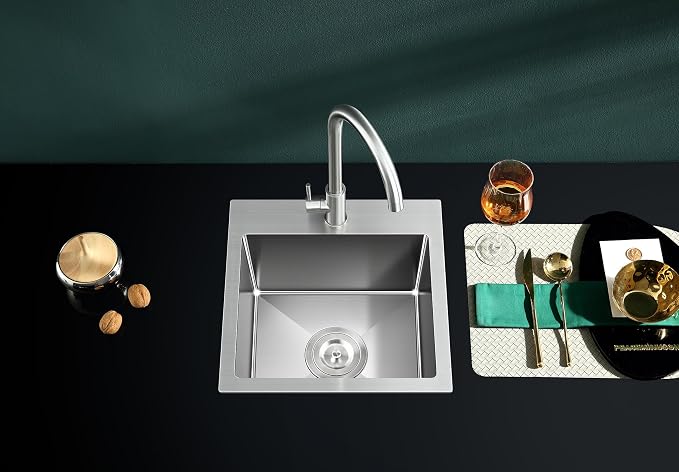 18"x18" Drop-In Single Bowl Sink 304 Stainless Steel 1-Hole | 18 inch Drop-in Kitchen Sink | 304 SS Brushed | 1-hole | 9" Deep Basin | Single Bowl | Small Kitchen/Prep