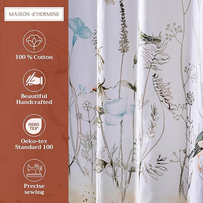 Maison d' Hermine Shower Curtain 100% Cotton One Panel 70"x72" Washable Fabric Shower Curtains for Bathroom, Easy Hanging with 12 Button Holes - Hotel Spa Easter Gifts (Meadow Florals - Brown)