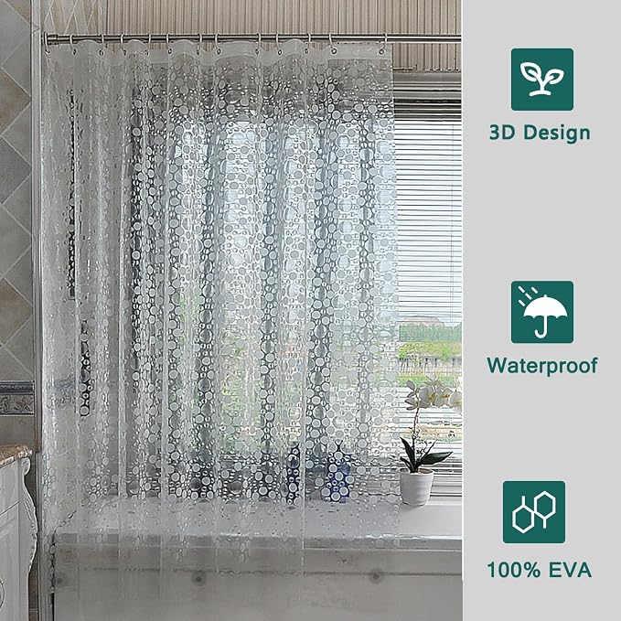 Shower Curtain Liner, 100% Waterproof Peva Shower Curtains with 3 Duty Heavy Bottom Magnets and 12 Rust Proof Grommets, 72x72 Weighted Shower Liner for Shower Stall, Bathtubs