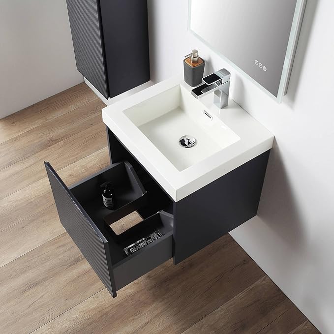 Blossom 20 Inch Bathroom Vanity with Sink, All Wood Wall Mounted Floating Bathroom Vanity Cabinet with Acrylic Sink, Bathroom Sink Cabinet with Soft-Close Drawer, Modern Style Vanities, Night Blue