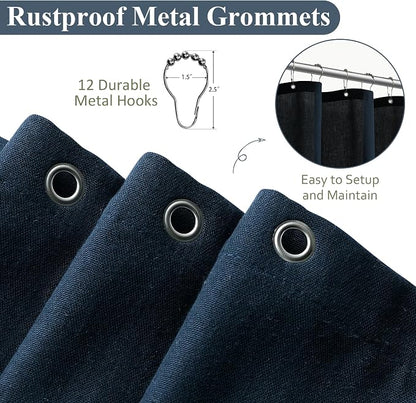 Navy Blue Shower Curtain for Bathroom, Linen Textured Weighted Hem Cloth Shower Curtain Set with Hooks, Simple Hotel Luxury Men Nautical Bath Accessories Decor,72x90, Dark Blue