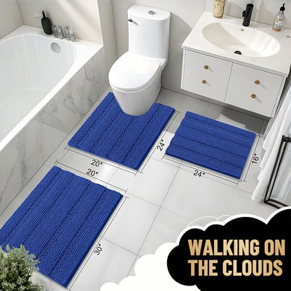 OLANLY Thick Bathroom Rugs 30x20, Chenille Striped Bath Rugs, Royal Blue | Rubber Backing, Machine Wash, Extra Soft Absorbent Bath Mats for Bathroom Floor, Tub and Shower, Home Decor Accessories