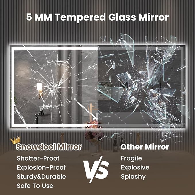 Snowdool 84 x 40 in LED Bathroom Mirror, Front and Backlit, Anti-Fog | Front and Backlit, 3 Color Temperatures, Anti-Fog, Tempered Glass