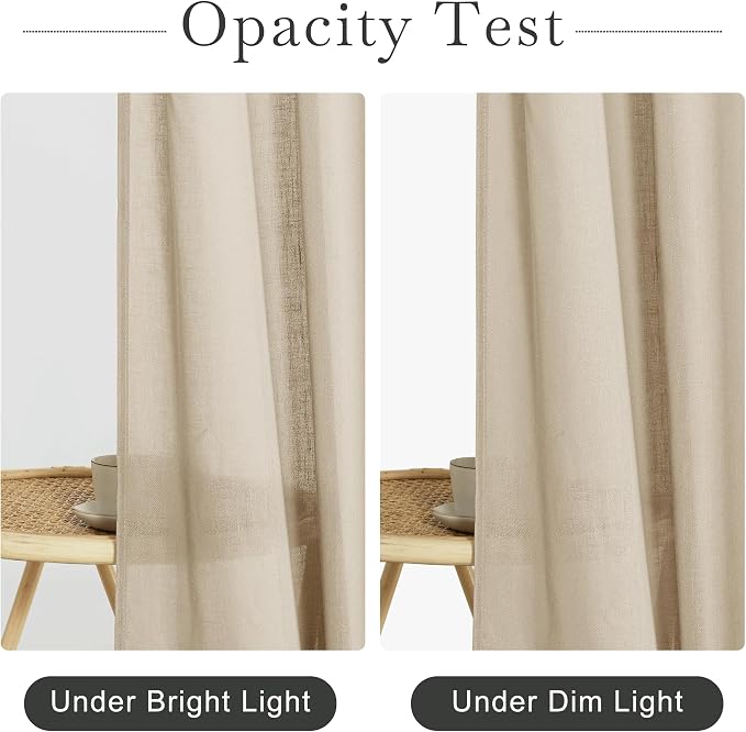 KGORGE Linen Blend Semi-Sheer Shower Curtains Lightweight for Bathroom | Waterproof Fabric for Bathtub, Button Hole Half Privacy Quick Dry, Hooks Included, Angora, W54 x L78