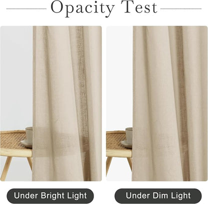 KGORGE Linen Blend Semi-Sheer Shower Curtains Lightweight for Bathroom | Waterproof Fabric for Bathtub, Button Hole Half Privacy Quick Dry, Hooks Included, Angora, W72 x L78