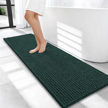 OLANLY Thick Chenille Bathroom Runner Rugs Mats 47x17, Blackish Green | Soft Absorbent Bath Rugs, Rubber Backing, Machine Wash Dry, Bath Mats for Bathroom, Tub and Shower, Home Decor Accessories