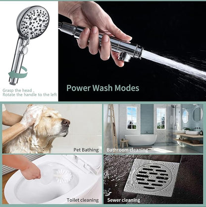 Handheld Shower Head with 79inch Extra Long Hose,ON OFF Switch. | 8 Spray Settings High Pressure Detachable Showerhead,Built-in Power Sprayer to Clean Pets, Adjustable Angle Bracket,Silver