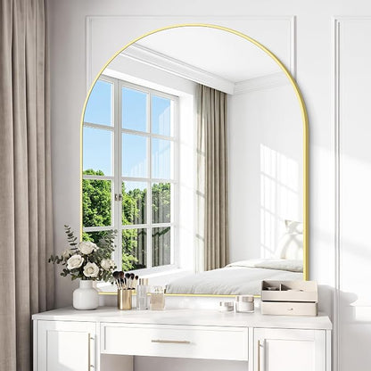 BONEWEI Arched Wall Mirror,36x40 inch Gold Arched Mirror Bathroom,Vanity Mirror for Over Sink Metal Frame,Tempered Glass Arch Mirrors for Bedroom,Entryway,Living Room,Home Decor Shatter-Proof