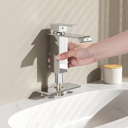 FORIOUS Bathroom Faucet 1 Hole Single Handle Vanity Sink Faucets Chrome | Sqaure Waterfall Spout, 1 or 3 Hole 4 Inch Centerset Sink with Drain and Hoses, for Vanity Rv Commercial Lavatory Restroom