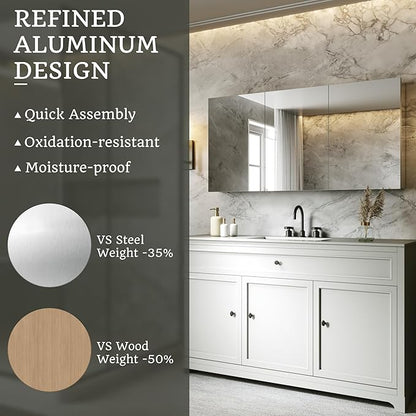 48x24 Bathroom Medicine Cabinet with Mirror,Aluminum Alloy Frame with Mirror Side Panels,Surface Medicine Cabinet with Adjustable Shelves,Assembly Required