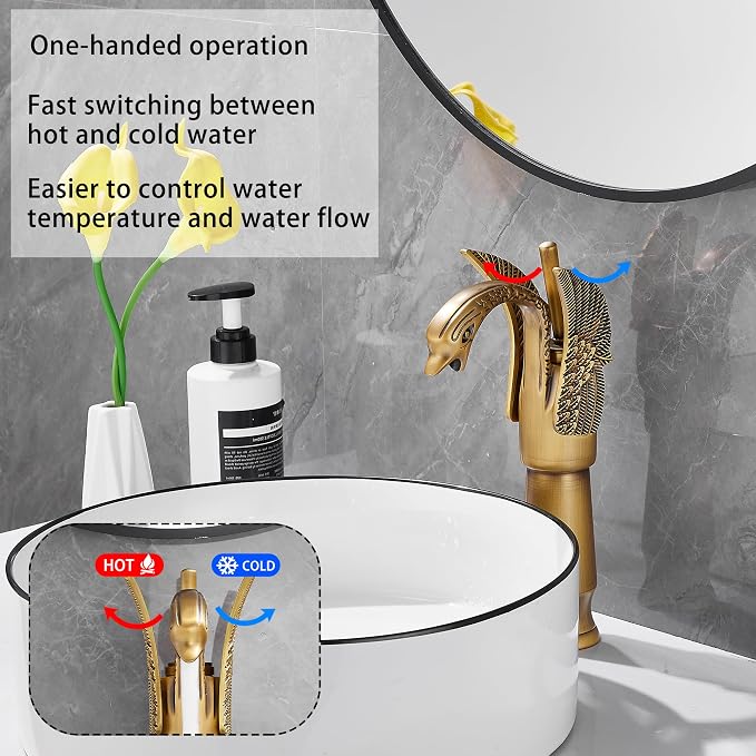 Antique Brass Swan Shape Single Handle One Hole Bathroom Vessel Sink Faucet Deck Mount Lavatory Sink Faucet
