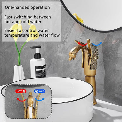 Antique Brass Swan Shape Single Handle One Hole Bathroom Vessel Sink Faucet Deck Mount Lavatory Sink Faucet