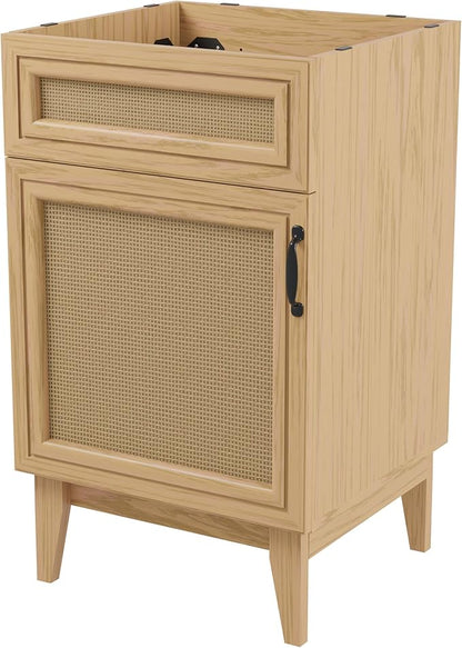 JONATHAN Y Javer Bohemian Rattan Freestanding Bath Vanity, 20", Oak | 18" Deep, 33" High, Single Soft-Close Door, Caned Paneling, 2-Shelf Storage, Basin Not Included, Modern Farmhouse Style