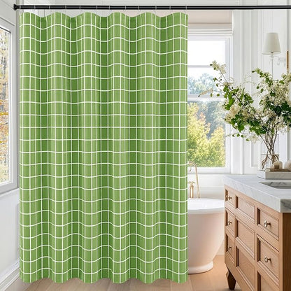 Fabric Shower Curtains for Bathroom-Cloth Modern Farmhouse Shower Curtain | 70"Wx72"L Sage Green Faux Linen Grid Minimalist Simple Neutral Guest Bathroom Decor-Textured Geometric Plaid Machine Washable