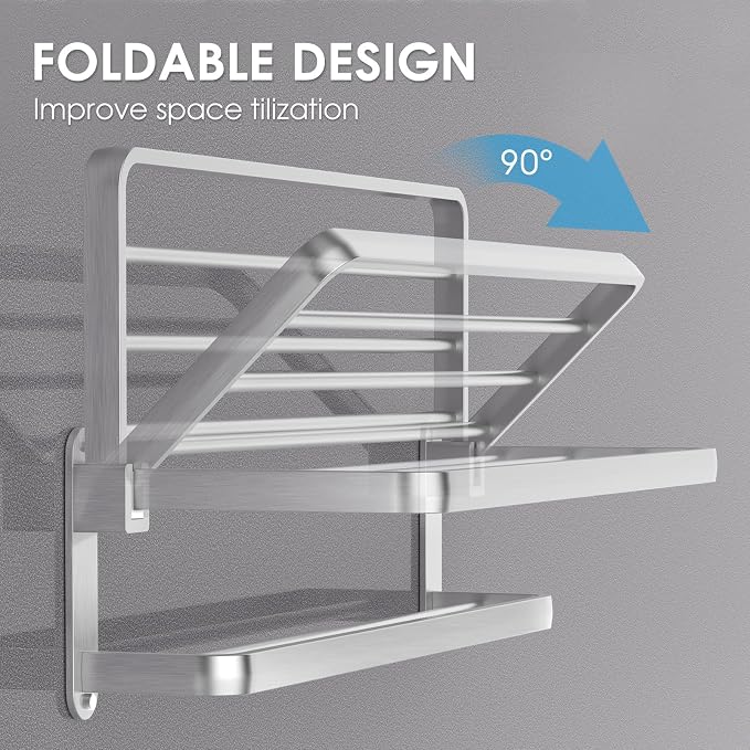 BOZWELL Bathroom Lavatory Towel Rack with Two Towel Bars,Brushed Satin Nickel 24-Inch Towel Shelf with Towel Bar,Towel Holder 1011-BSN-60 (Brushed Satin Nickel Finish)