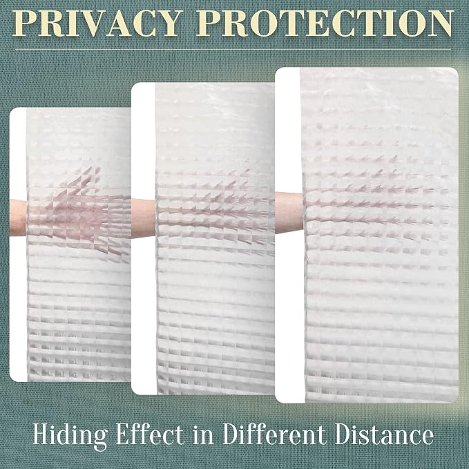 No Hook Shower Curtain or Liner, Standard Size 71 x 74, Square | 8G Heavy Duty, Grid Bathroom Shower Curtain, No Hooks Required, Waterproof Plastic & PVC Free