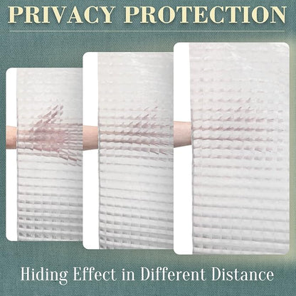 No Hook Shower Curtain or Liner, Standard Size 71 x 74, Square | 8G Heavy Duty, Grid Bathroom Shower Curtain, No Hooks Required, Waterproof Plastic & PVC Free