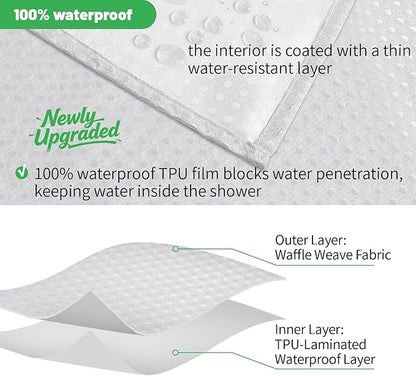 eachope No Hook Waffle Shower Curtain, No Liner Needed, 71x80 Inch, White | 100% waterproof TPU-laminated backing, magnetic weighted hem, machine washable, shower curtain set for bathroom or hotel use