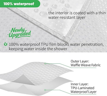 eachope No Hook Waffle Shower Curtain, No Liner Needed, 71x74 Inch, White | 100% waterproof TPU-laminated backing, magnetic weighted hem, machine washable, shower curtain set for bathroom or hotel use