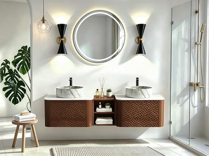 60 Inch Double Vanity with Sink Set, Floating Bathroom Sink Cabinet with Sintered Stone Top&Solid Wood Hammered Frame, Double Bathroom Vanities w/Soft-Close Drawers&1 Side Open Cube