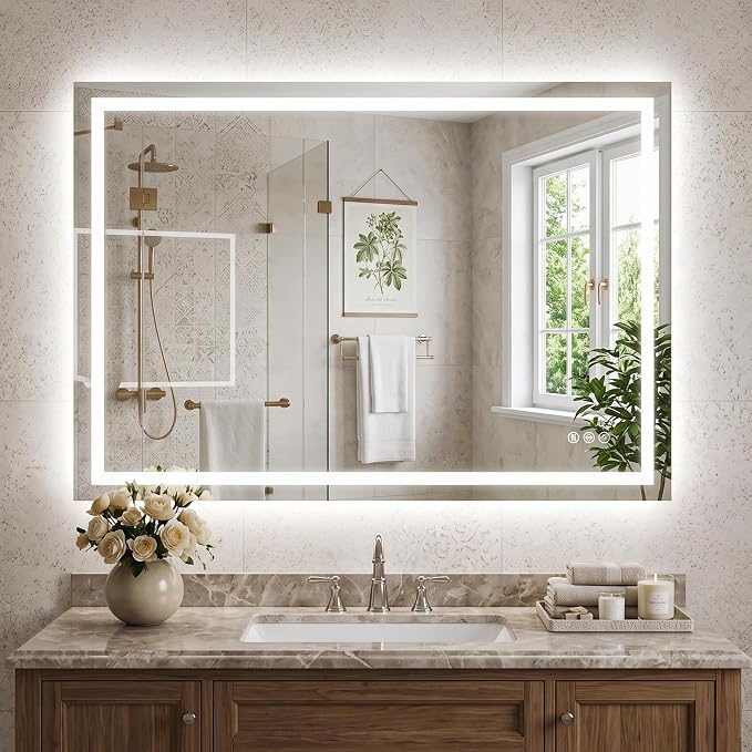 Antok 24x36 LED Bathroom Mirror with Lights, Backlit + Front Lit Vanity Mirror with CRI>90, Dimmable Anti-Fog Smart Mirror with Memory Function, 3 Color Temperatures, Shatterproof Tempered Glass, ETL