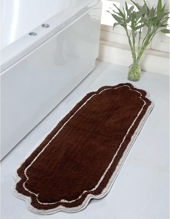 Home Weavers Allure Collection 100% Cotton Tufted Bathroom Rug, Soft and Absorbent Bath Rugs, Non-Slip Bath Carpet, Machine Wash Dry Bath Mats for Bathroom Floor, 21"x54" Runner, Brown