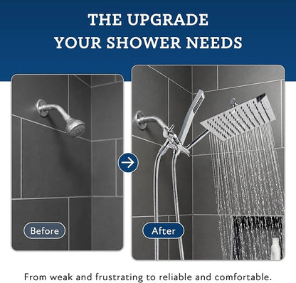 G-Promise All Metal 10" Dual Square Shower Head Combo | Rain Shower Head | Handheld Shower Wand | Adjustable | Smooth 3-Way Diverter | 71" Extra Long Hose - A Bathroom Upgrade (Chrome) | Built to Last, Easy Install, Adjustable Height & Angle for All He...