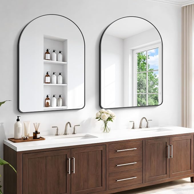 BONEWEI Arched Wall Mirror,36x48 inch Black Arched Mirror Bathroom,Vanity Mirror for Over Sink Metal Frame,Tempered Glass Arch Mirrors for Bedroom,Entryway,Living Room,Home Decor Shatter-Proof
