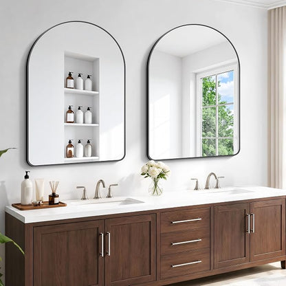 BONEWEI Arched Wall Mirror,36x48 inch Black Arched Mirror Bathroom,Vanity Mirror for Over Sink Metal Frame,Tempered Glass Arch Mirrors for Bedroom,Entryway,Living Room,Home Decor Shatter-Proof
