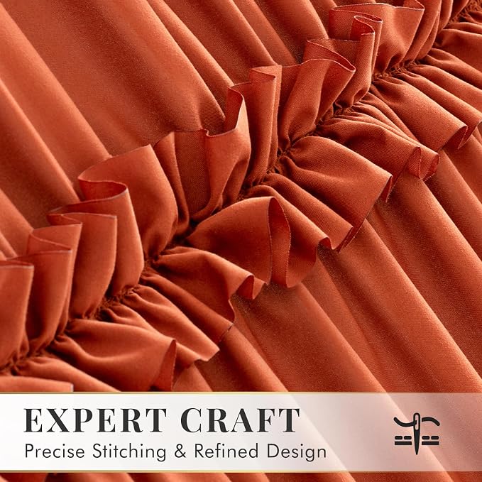 LIPA Boho Rustic Orange Ruffle Shower Curtain 72x72 Inches | Farmhouse Shower Curtains for Bathroom,Water‑Resistant Fabric Shower Curtain,Bohemian Bathroom Decor