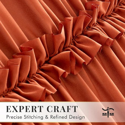 LIPA Boho Rustic Orange Ruffle Shower Curtain 72x72 Inches | Farmhouse Shower Curtains for Bathroom,Water‑Resistant Fabric Shower Curtain,Bohemian Bathroom Decor