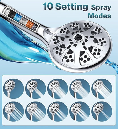 Dual Filtered Rain Shower Head Combo,10 Modes Handheld with 6 inch Rainfall | High Pressure Handheld Shower Head Built in Water Filtration, Filter for Hard Water