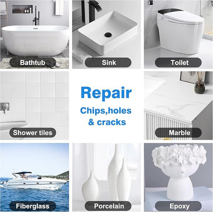 Tub, Tile and Shower Repair Kit (Color Match), 3.7oz Fiberglass Repair Kit, Porcelain Repair Kit White/Almond/Black/Bone/Bisque/Biscuit/Grey/Cream/Off White/Beige, Odorless Bathtub Paint