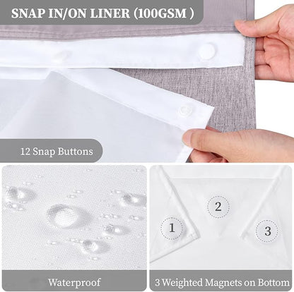 Lavender Ringless Linen Look Shower Curtain with Snap in Liner, 72x75 | 3 in 1 Modern Shower Curtain Set, Removable Liner, Waterproof & Washable, Mesh Top Window, Durable Fabric, Easy to Install