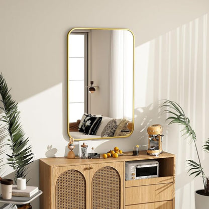 20x28 Inch Gold Bathroom Vanity Mirror for Over Sink | Rectangle Wall Mirror for Bathroom with Round Corner, Hangs Horizontally Vertically for Living Room, Bedroom as Home Decor