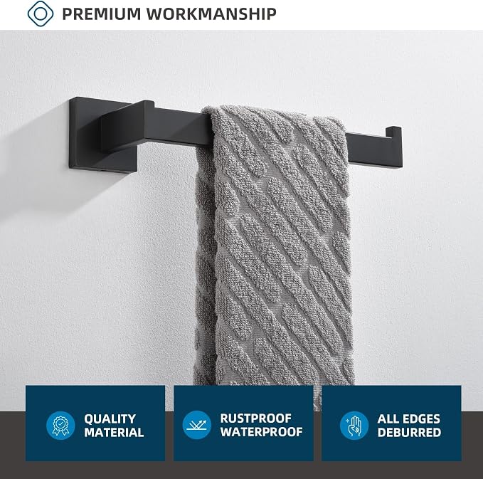 Angle Simple Bathroom Towel Holder Matte Black, 10.24-Inch Hand Towel Rack | Solid Rustproof SUS304 Stainless Steel, Easy Use Open Arm Design for Laundry Kitchen Shower Vanity Sink, Screws Mount