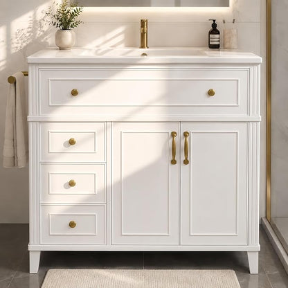 Bellemave 36" Bathroom Vanity with Sink, Bathroom vanities, Green Bathroom Vanity with Drawers, Sink Cabinet, White, 36Inch