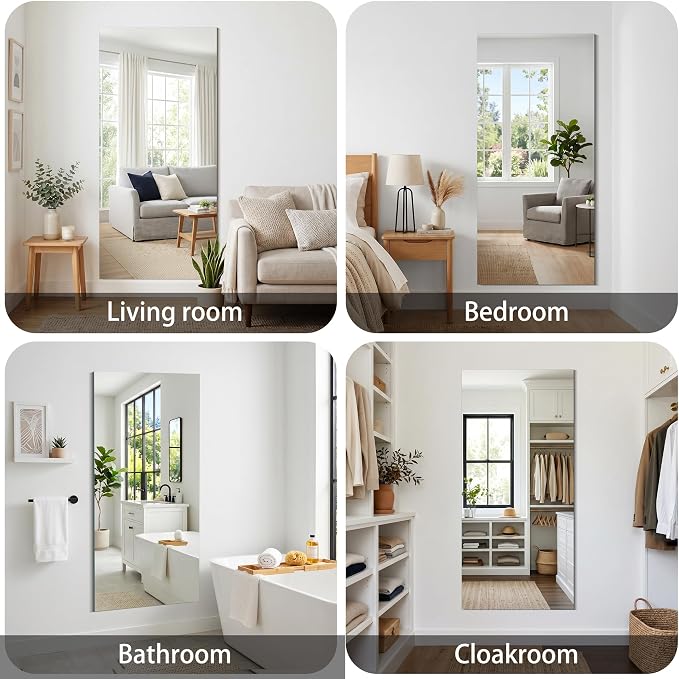 KOCUUY Frameless Full Length Mirror, 60"x28" Bathroom Mirror for Over Sink, Upgraded Shatterproof, Large Rectangle Full Body Mirror for Bedroom, Living Room, Entryway, Hang Horizontal/Vertical