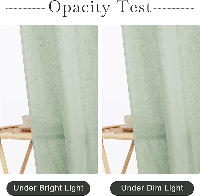 KGORGE Linen Blend Semi-Sheer Shower Curtains Lightweight for Bathroom | Waterproof Fabric for Bathtub, Button Hole Half Privacy Quick Dry, Hooks Included, Sage Green, W72 x L90