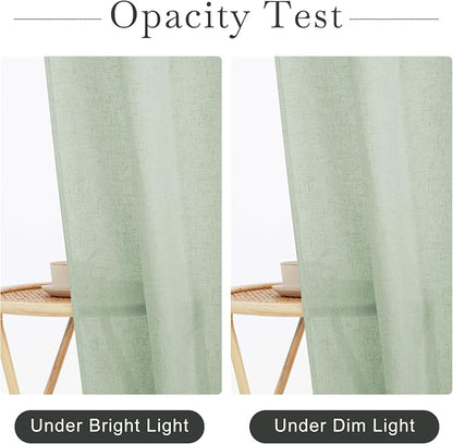 KGORGE Linen Blend Semi-Sheer Shower Curtains Lightweight for Bathroom | Waterproof Fabric for Bathtub, Button Hole Half Privacy Quick Dry, Hooks Included, Sage Green, W72 x L78