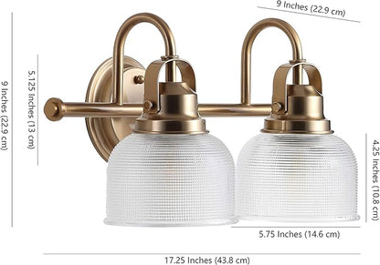 JONATHAN Y 17.25" Brass Gold Modern Bathroom Vanity Light, 2-Light LED Wall Sconce, Clear Glass Bell Shade for Mirror Hallway Kitchen, ETL Listed, LED Bulb Included (JYL7408B)
