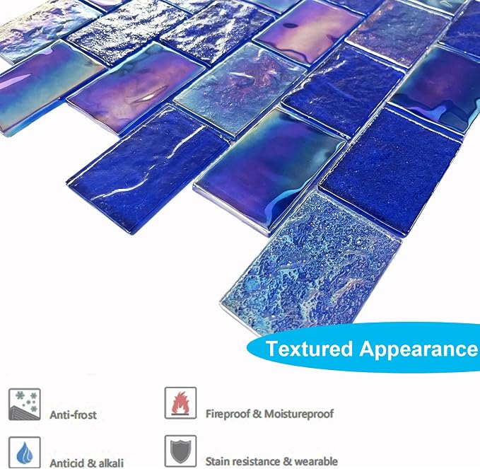 LSDECO 5 Sheets Glass Tile Mosaic Tiles Pool Tile Backsplash for Kitchen Bathroom Shower Tile (Cobalt Blue, 5 Sq.Ft)